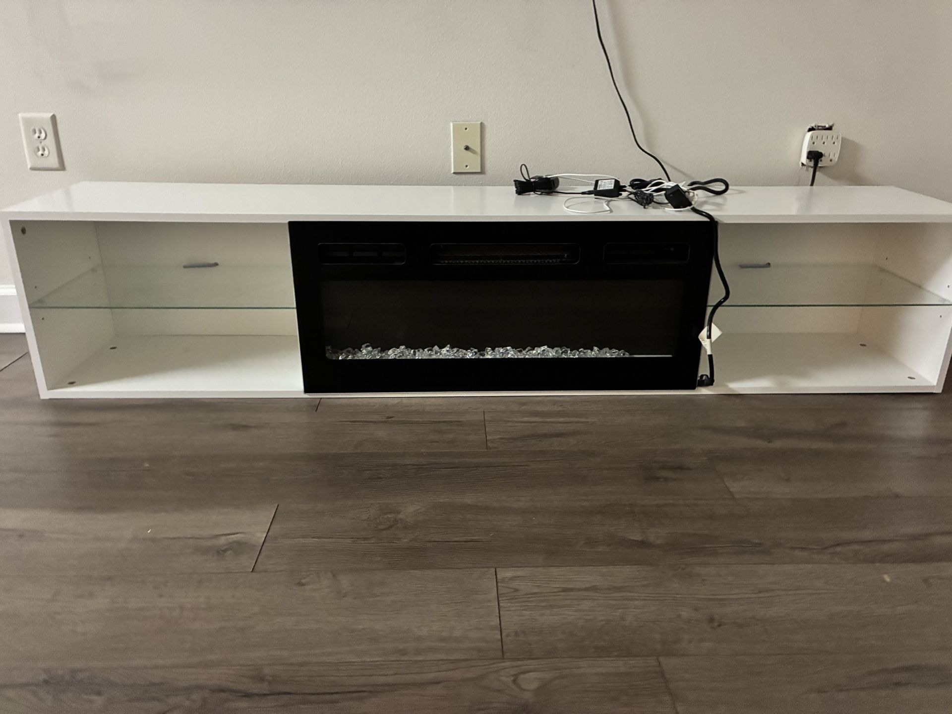 Floating Fire Place W/ LED Lights, Round Dinning table, And 3 Barstools 