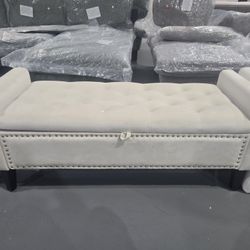 M-New 47" Velvet Storage Bench, Upholstered Bed Bench with Storage, End of Bed Ottoman with Wooden Legs,Bedside Storage Bench for Bedroom, Living Room