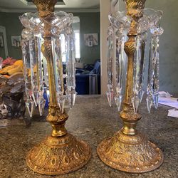 Antique Style Pair Of Candelabra With Crystal 