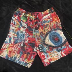 Multi-colored abstract graffiti-style shorts