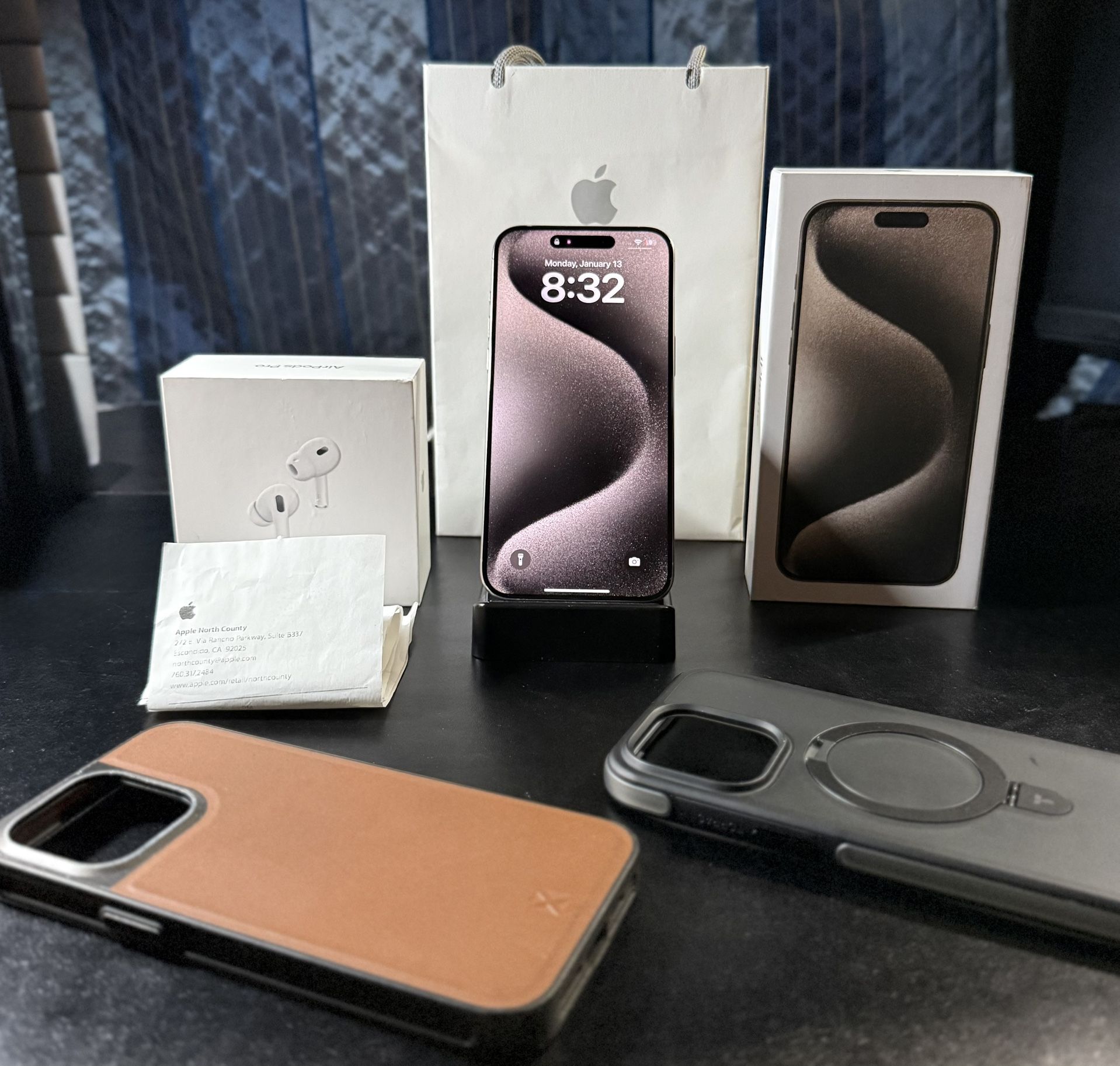 Apple iPhone 15 Pro Max 256GB Unlocked Bundle With Airpods Generation Three And Theft And Loss Protection