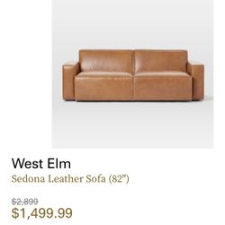 West Elm Sedona 82” Leather Sedona Sofa $1000