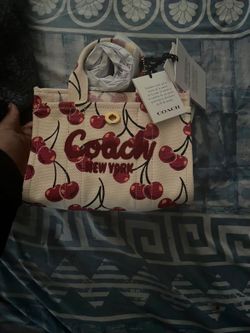 Coach New York Cherry Print Canvas Tote Bag
