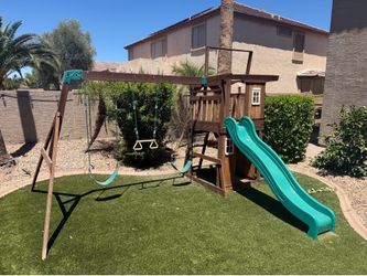 Wooden Backyard Playset with Swings & Double Slide