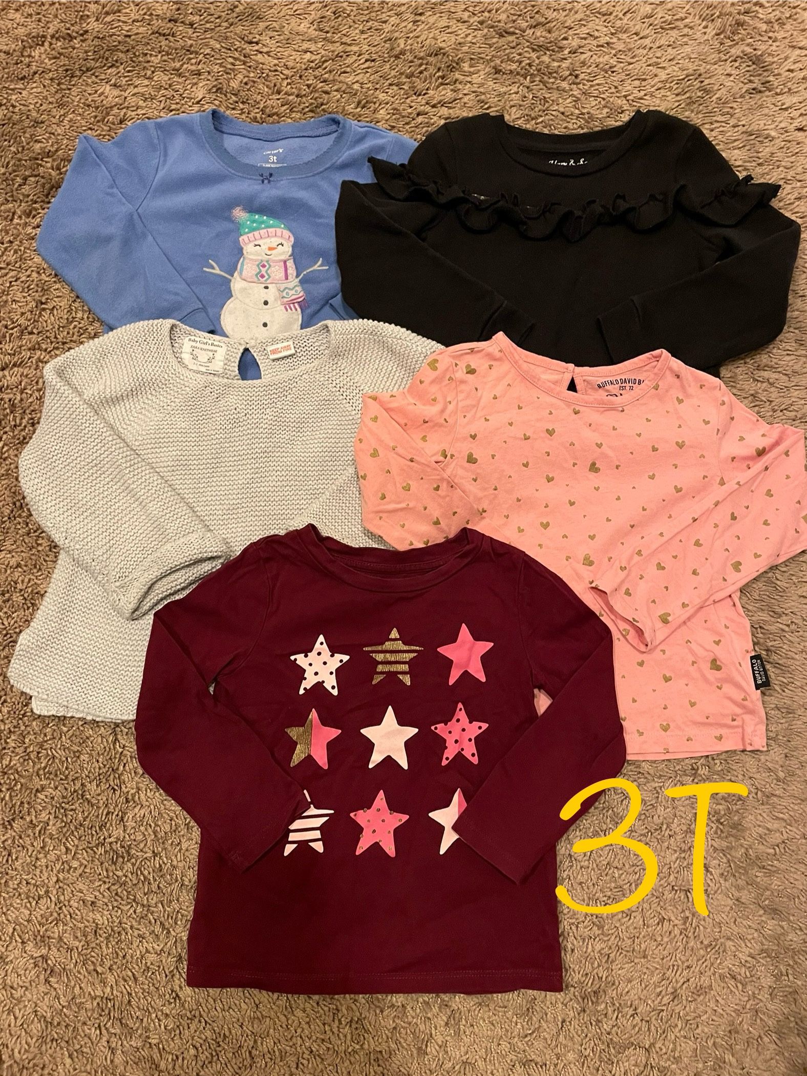 Winter/fall Girl Clothes, Long Sleeves Shirts Size 3T