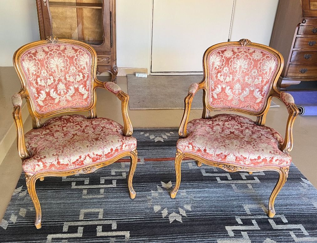 Two French-Style Wooden Arm Chairs