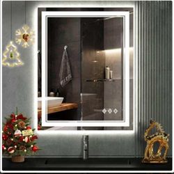 VanPokins LED Bathroom Mirror, 24x32 Inch Gradient Front and Backlit LED Mirror