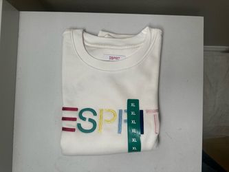Esprit Women's Logo Fleece Crewneck Sweatshirt Cream Viral 80's Costco XL NEW