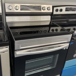 New Scratch And Dent Samsung 4 Burner Glass Too Stainless Steel Slide In Range. 1 Year Warranty 