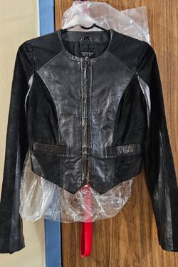 Topshop Women’s Genuine Leather & Suede Jacket – Black – US Size 4