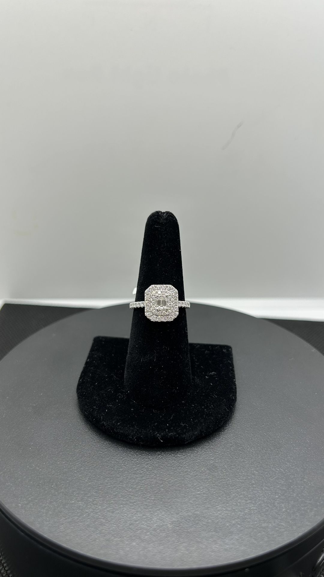14KW .72CTW Double Halo Emerald Cut Engagement Ring