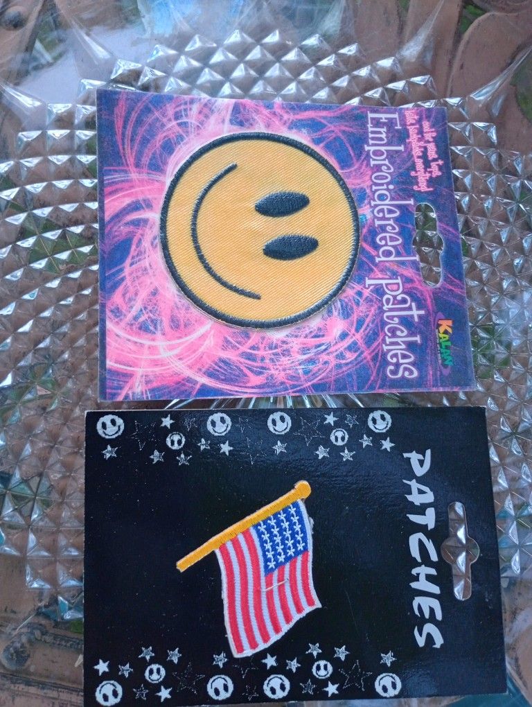 Happy Face N American Flag Patches, New