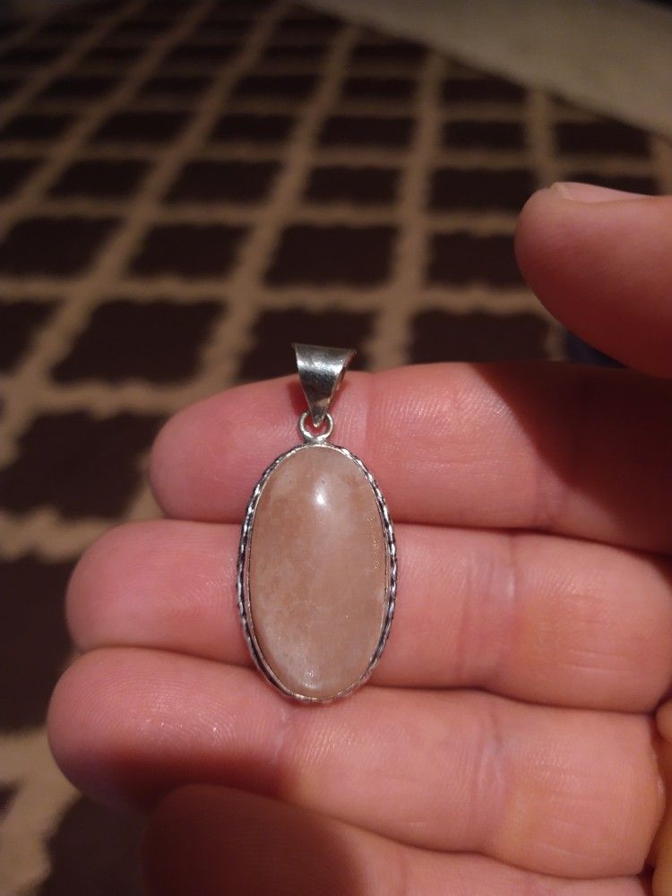 Peach Moonstone Gemstone  Pendant 925 Silver