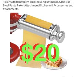 Pasta Roller for All KitchenAid Stand Mixer, Electric Dough Roller with 8 Different Thickness Adjustments, Stainless Steel Pasta Paker Attachment Kitc