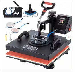 Vevor 15 in. L x 15 in. W Heat Press 5 in 1 Teflon Coated ETL/FCC Listed Sublimation Printers with Mug, Cap, Plate, Black
