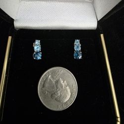 10K White Gold 3 Tier Topaz Earrings (A138)