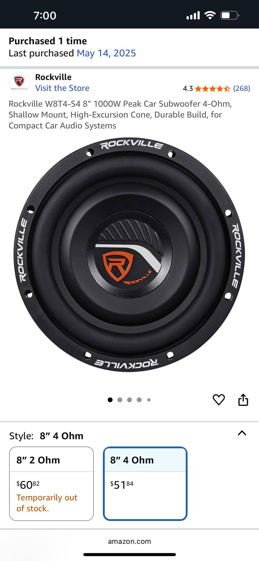 8” 1000 Watt 4ohm Subwoofer