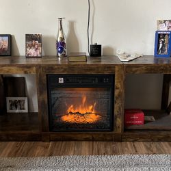 TV Stand , Electric Fire Place / Space Heater & Small Leather Sofa