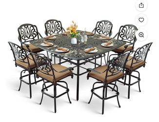 MEETWARM All Weather Cast Aluminum High Top Patio Large 64" Square Patio Bar Table w/ Umbrella Hole