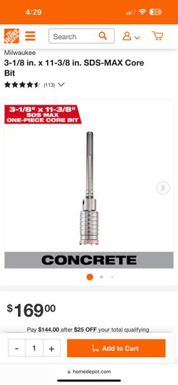 Milwaukee 3-1/8 In x 11-3/8 In Core Bit 