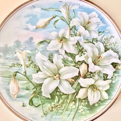 Vtg. White Lily Decorative Cabinet Wall Plate 9” Fredericktown Supply PA 