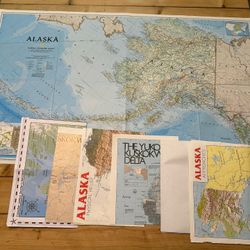 * 7x Large Old ALASKA MAPS  * Yukon * Upper Kudkokwim * Alaska/Aleutian Islands/Basin  * Alaska from US/Canada Surrounds Map  * Alaska Physical Relief