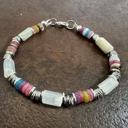 Bohemian Multicolor of Quartzite Beaded Bracelet with Silver Accents