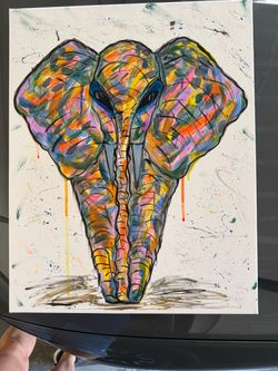 Free Original Colorful Elephant Acrylic Painting on Canvas