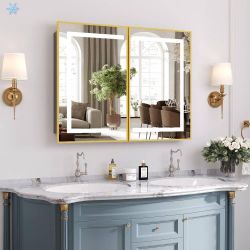 HOMEIBRO 48 x 32 in. Gold LED Lighted Medicine Cabinet