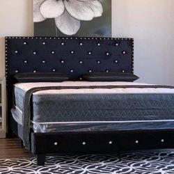 Brand New Queen Size Black Bed Frame With New Mattress Set/Fast Delivery 