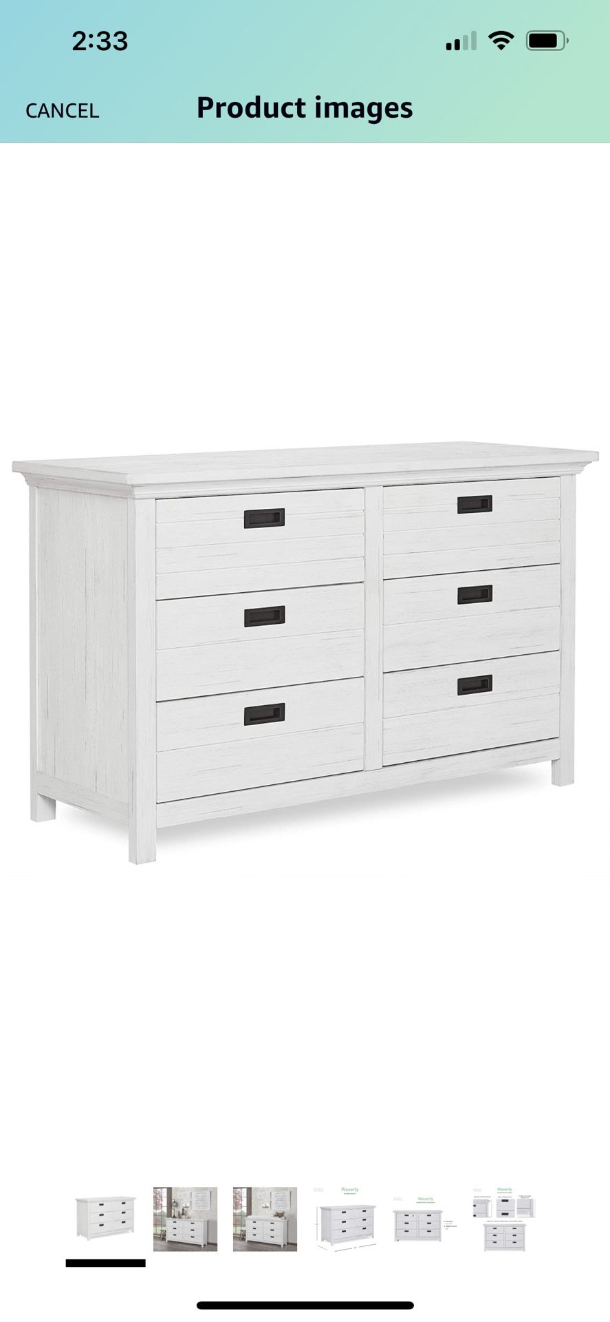 Evolur Waverly Double Dresser in Weathered White , 54x20.25x33 Inch (Pack of 1)