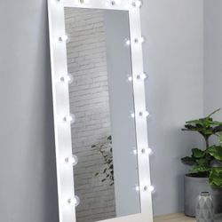 Floor Mirror With Lighting White High Gloss    