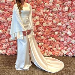 Modest Satin Gown with Side Skirt
