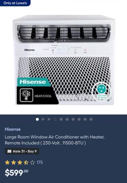 Hisense medium Room Window Air Conditioner with Heater, Remote Included ( 230-Volt , 11500-BTU 550sft