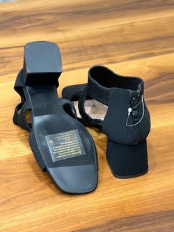 Black Block Heel Sandals with Back Zipper