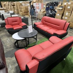Red and Black Modern 3 PCs Sofa Set / Juego de sofás moderno rojo y negro de 3 piezas