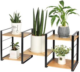 Multi Tier Bamboo Plant Stand Planter Rack Adjustable Flower Succulent Shelving Unit