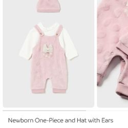 Newborn One-Piece and Hat with Ears
Body para recién nacido con gorro con orejitas.