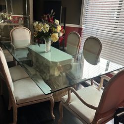 Vintage Marble Dining Table With Glass Curio Cabinet To Match 