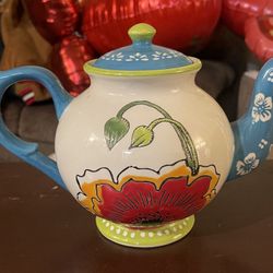 Title: Hand Painted Dutch Wax Coastline Imports Floral Ceramic Teapot