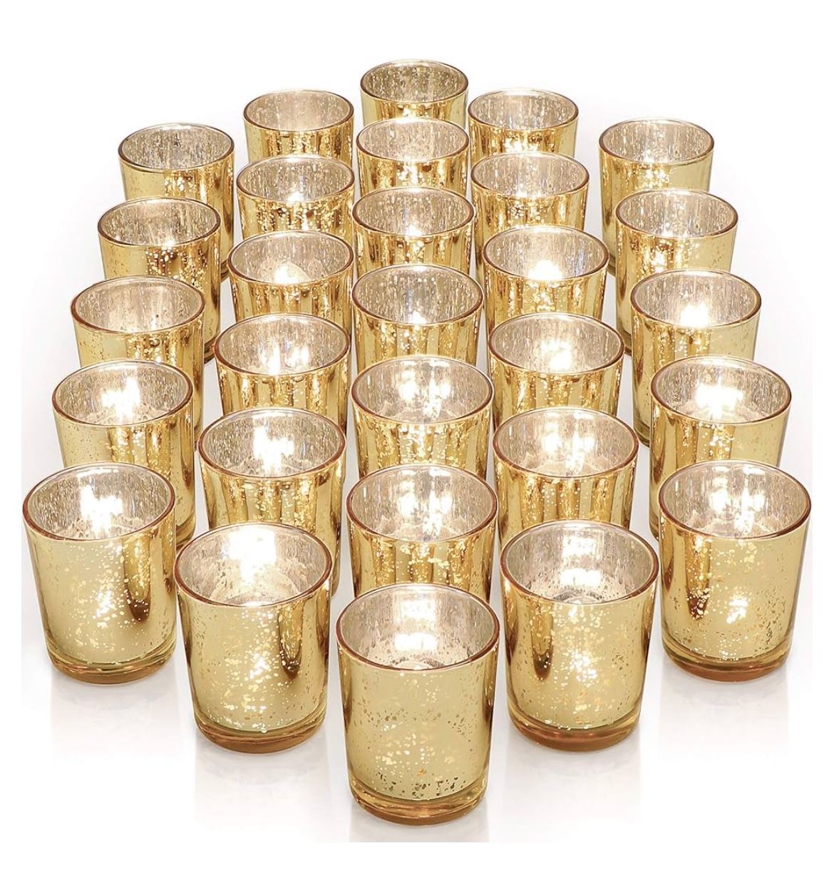 LETINE Gold Votive Candle Holders Set of 35- Speckled Mercury Gold Glass Candle Holder Bulk