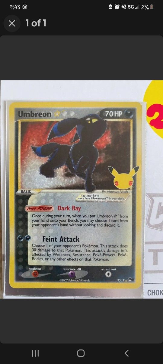 Umbreon Star Card. Mint Condition