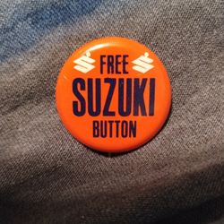 Vintage Suzuki motorcycle Free Suzuki Button pin back, 1 1/8", orange