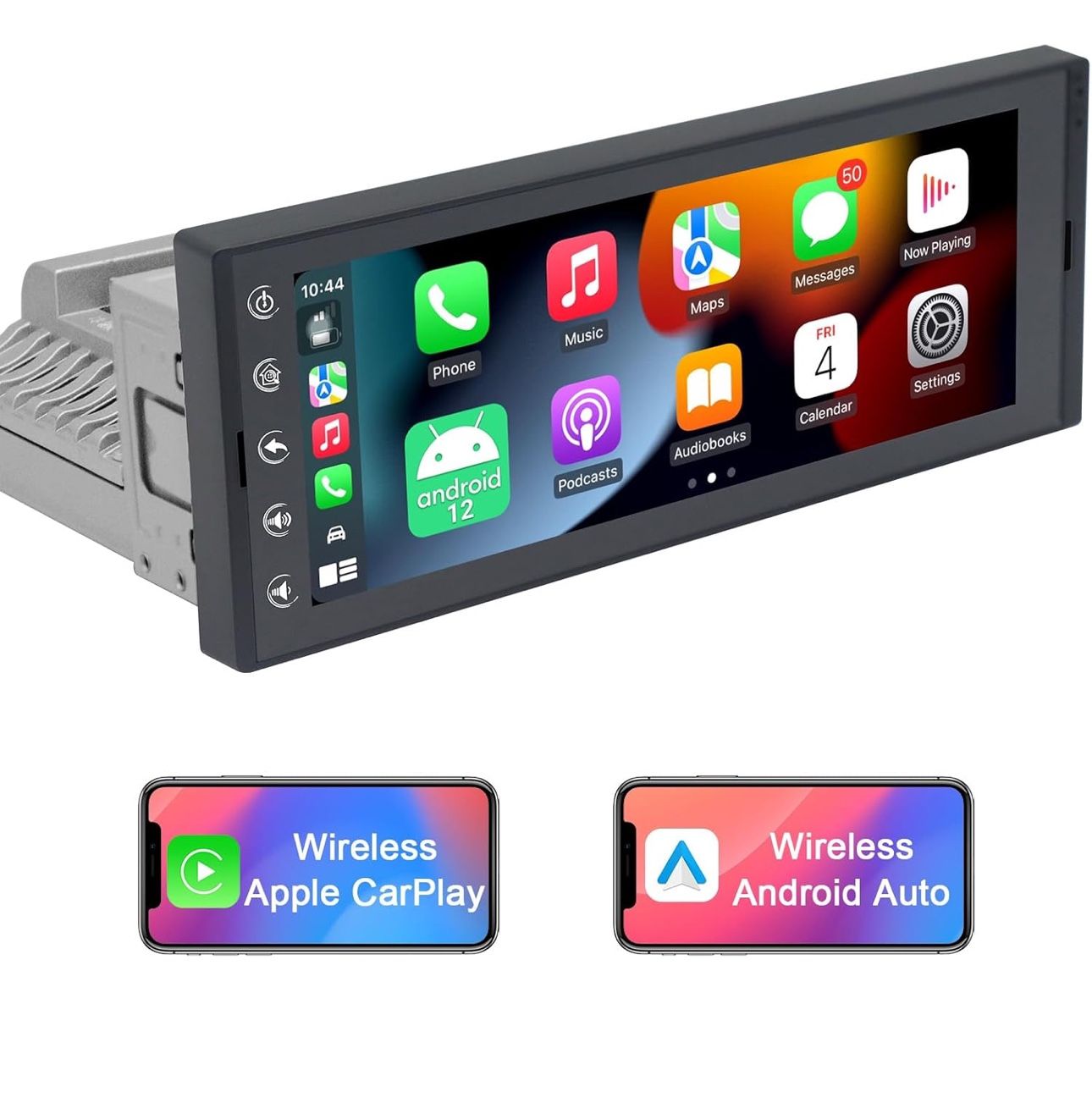 6.9 Inch Single Din Touchscreen Car Stereo with Wireless CarPlay & Wireless Android Auto, Android 10 Single Din Radio Multimedia System, GPS, Bluetoot