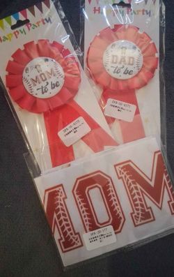 Baseball Babyshower Pins n Banner -Mom & Dad Pins