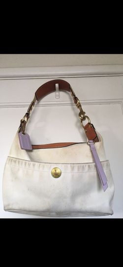 Coach Nylon & Leather Trim Purse Hamptons Weekend WHITE L0685-F10798