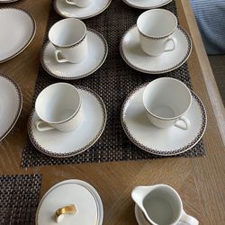 Jaeger & Co. PMR German Bavaria Cobalt Blue & Gold Porcelain Cup and Saucer, desert plates, sugar pot and creamer