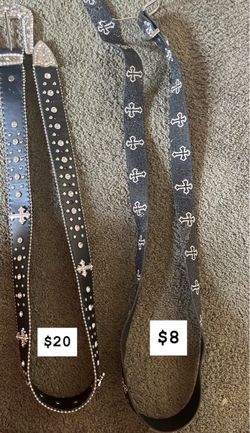 Black Studded Belt with Silver Cross Details