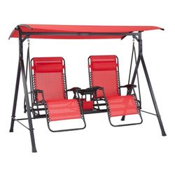 Zero-Gravity Steel Porch Swing - Red/Black