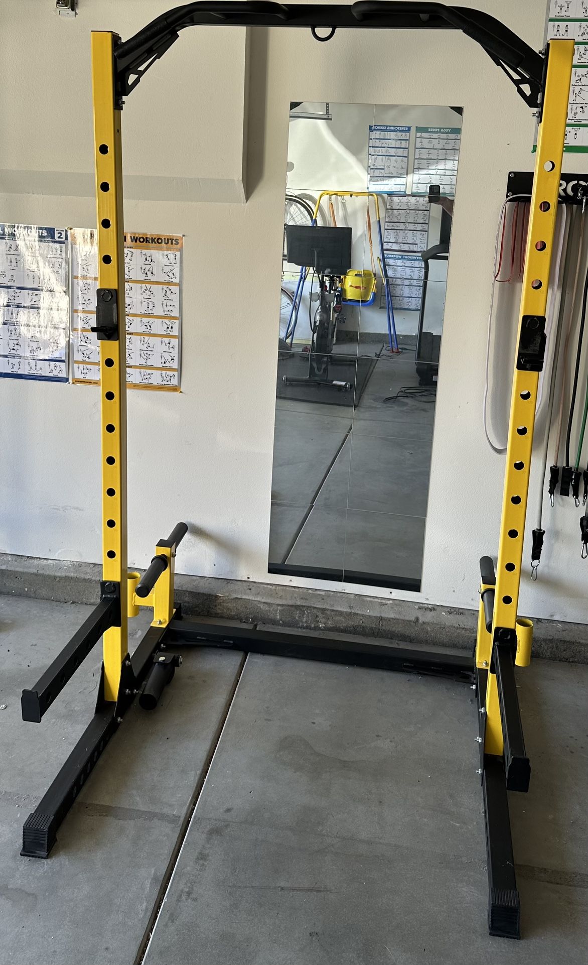 Power Tower with Adjustable Barbell Rack Barbell Holder Home Fitness Equipment, Yellow